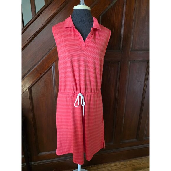 T by Talbots Coral Striped Sleeveless Drawstring Waist Dress L - Picture 1 of 9